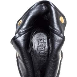 Pre Owned حذاء بوت أليكساندر ماكوين جمجمة فايثفول مقدمة مفتوحة جلد أسود مقاس 37