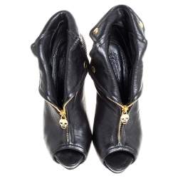 Pre Owned حذاء بوت أليكساندر ماكوين جمجمة فايثفول مقدمة مفتوحة جلد أسود مقاس 37