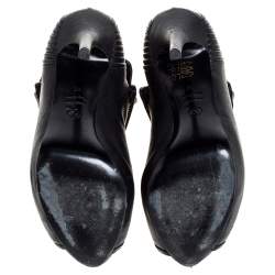 Pre Owned حذاء بوت أليكساندر ماكوين جمجمة فايثفول مقدمة مفتوحة جلد أسود مقاس 37