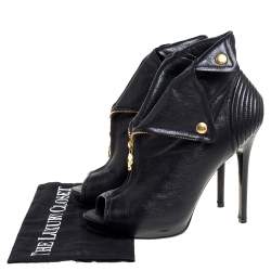 Pre Owned حذاء بوت أليكساندر ماكوين جمجمة فايثفول مقدمة مفتوحة جلد أسود مقاس 37