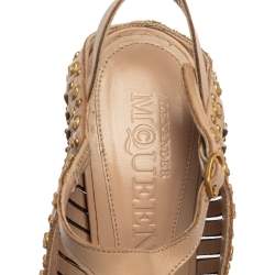 Pre Owned Alexander McQueen Beige Leather Studded Slingback Platform Sandals Size 38