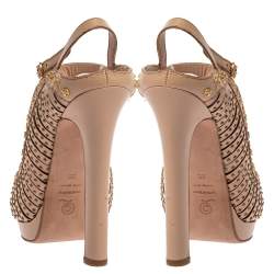 Pre Owned Alexander McQueen Beige Leather Studded Slingback Platform Sandals Size 38