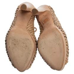 Pre Owned Alexander McQueen Beige Leather Studded Slingback Platform Sandals Size 38