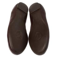 Pre Owned Alexander McQueen Burgundy Leather Skull City Ballet Flats Size 38