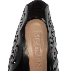 Pre Owned Alexander McQueen Black Floral Laser Cut Leather Peep Toe Booties Size 39