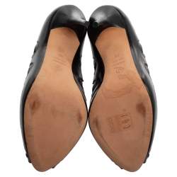 Pre Owned Alexander McQueen Black Floral Laser Cut Leather Peep Toe Booties Size 39