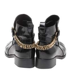 Pre Owned Alexander McQueen Black Leather Chain Detail Buckle Ankle Boots Size 38