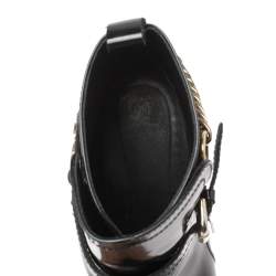 Pre Owned Alexander McQueen Black Leather Chain Detail Buckle Ankle Boots Size 38