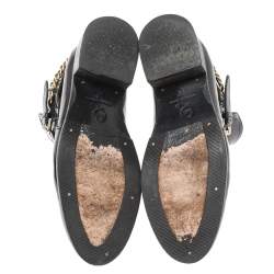 Pre Owned Alexander McQueen Black Leather Chain Detail Buckle Ankle Boots Size 38