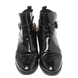 Pre Owned Alexander McQueen Black Leather Chain Detail Buckle Ankle Boots Size 38