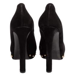 Alexander McQueen Black Suede Skull Embellished Peep Toe Pump Size 40.5