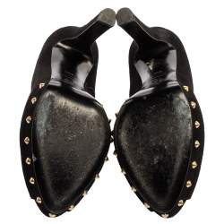 Alexander McQueen Black Suede Skull Embellished Peep Toe Pump Size 40.5