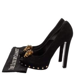 Alexander McQueen Black Suede Skull Embellished Peep Toe Pump Size 40.5