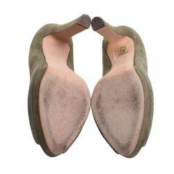 مملوكة مسبقًا حذاء كعب عالى أليكساندر ماكوين مقدمة مفتوحة جمجمة رمادية داكنة سويدى أخضر زيتونى مقاس 36.5