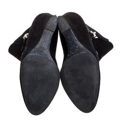 Pre Owned Alexander McQueen Black Suede Skull Wedge Boots Size 40