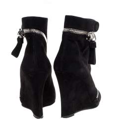 Pre Owned Alexander McQueen Black Suede Skull Wedge Boots Size 40