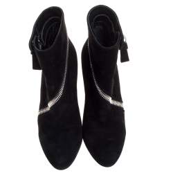 Pre Owned Alexander McQueen Black Suede Skull Wedge Boots Size 40