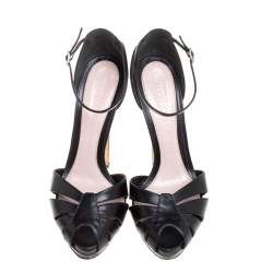 Pre Owned Alexander McQueen Black Leather Ankle Strap Platform Sandals Size 37