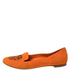 Pre Owned Alexander McQueen Orange Suede Skull Smoking Slippers Size 37