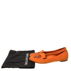 Pre Owned Alexander McQueen Orange Suede Skull Smoking Slippers Size 37