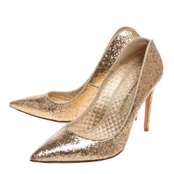 Pre Owned Alexander McQueen Gold Patent Glitter Leather Pointed Toe Pumps Size 39