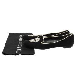 Pre Owned Alexander McQueen Black Suede Leather Sequins Skull Embellished Smoking Slippers Size 38.5