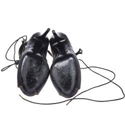 Pre Owned صندل أليكساندر ماكوين جلد أسود مقدمة مفتوحة برباط مقاس 39