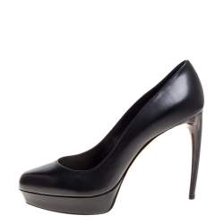 Pre Owned Alexander McQueen Black Leather Curved Heel Platform Pumps Size 38