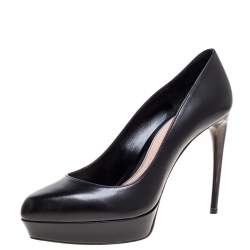 Pre Owned Alexander McQueen Black Leather Curved Heel Platform Pumps Size 38