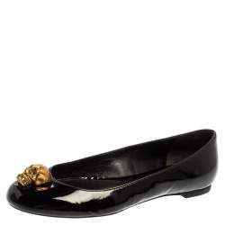 Pre Owned Alexander McQueen Black Patent Leather Embellished Skull City Ballet Flats Size 36