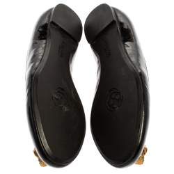 Pre Owned Alexander McQueen Black Patent Leather Embellished Skull City Ballet Flats Size 36
