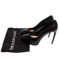 Alexander McQueen Black Leather Horn Heel Platform Pumps Size 37