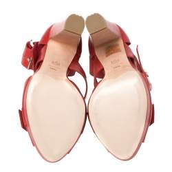 Alexander McQueen  Red Leather Buckle Strappy Platform Sandals Size 38.5