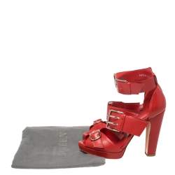 Alexander McQueen  Red Leather Buckle Strappy Platform Sandals Size 38.5