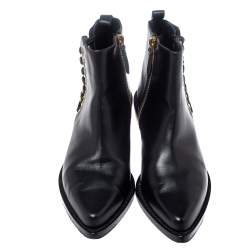 Pre Owned Alexander Mcqueen Black Leather Braided Chain Chelsea Boots Size 36