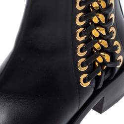 Pre Owned Alexander Mcqueen Black Leather Braided Chain Chelsea Boots Size 36