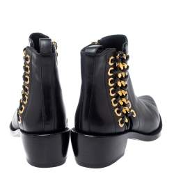 Pre Owned Alexander Mcqueen Black Leather Braided Chain Chelsea Boots Size 36