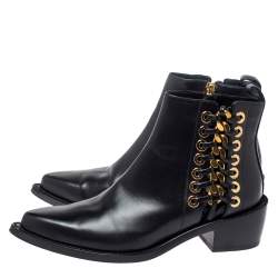 Pre Owned Alexander Mcqueen Black Leather Braided Chain Chelsea Boots Size 36