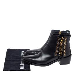 Pre Owned Alexander Mcqueen Black Leather Braided Chain Chelsea Boots Size 36