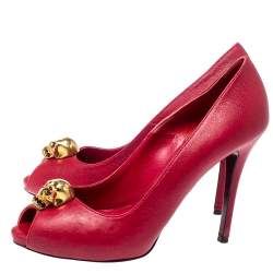 Alexander McQueen Red Leather Skull Pumps Size 37
