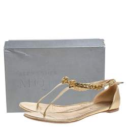 Alexander McQueen Gold Leather Skull Chain Thong Flat Sandals Size 39