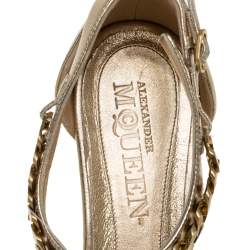 Alexander McQueen Gold Leather Skull Chain Thong Flat Sandals Size 39