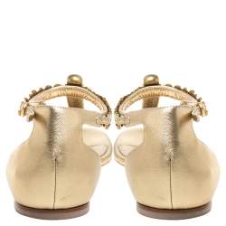 Alexander McQueen Gold Leather Skull Chain Thong Flat Sandals Size 39