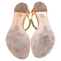 Alexander McQueen Gold Leather Skull Chain Thong Flat Sandals Size 39
