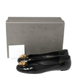 Pre Owned Alexander McQueen Black Patent Leather Embellished Skull City Ballet Flats Size 40