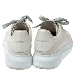Pre Owned Alexander McQueen White Glitter Low Top Sneakers Size 40