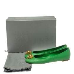 Pre Owned Alexander McQueen Green Leather Skull Embellished Ballet Flats Size 37