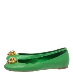 Pre Owned Alexander McQueen Green Leather Skull Embellished Ballet Flats Size 37