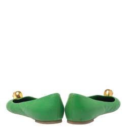 Pre Owned Alexander McQueen Green Leather Skull Embellished Ballet Flats Size 37