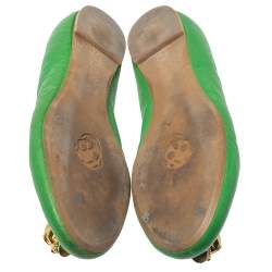 Pre Owned Alexander McQueen Green Leather Skull Embellished Ballet Flats Size 37